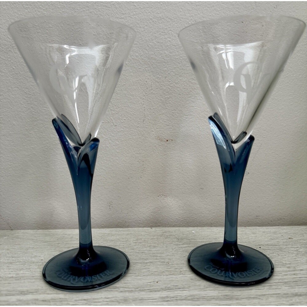 2 Luigi Bormioli Courvoisier Cognac Cocktail Martini Glasses 8" Blue Tulip Stem